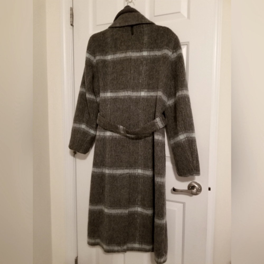 DKNY Women's Knit-Collar Belted Wrap Coat Charcoal Grey Wool - Picture 3 of 9
